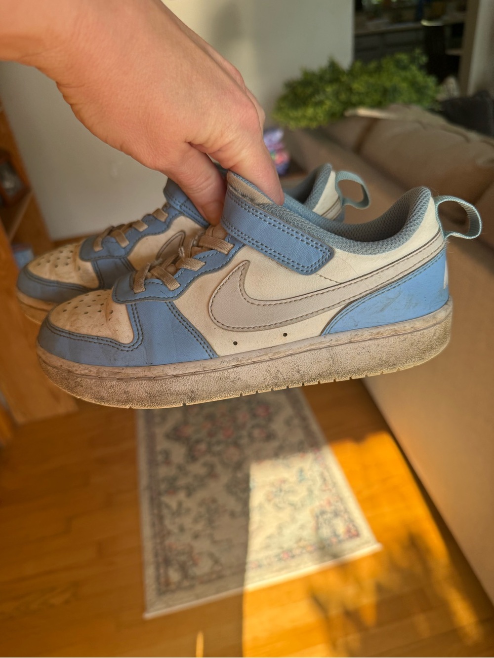 Nike Kids Light Blue and White Hook-and-Loop Sneakers